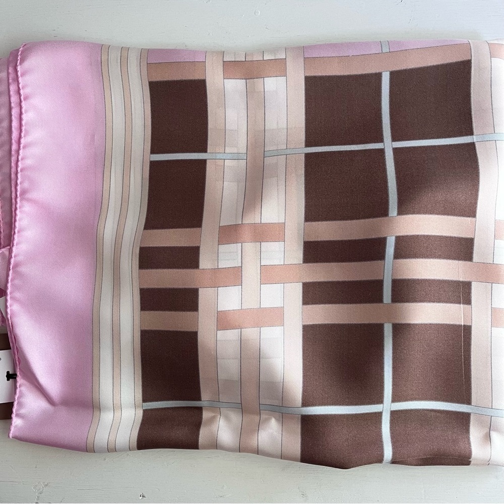 BURBERRY- Abstract Check Print Silk Scarf - Picture 3 of 9